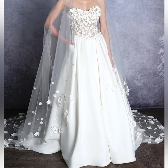 Cathedral Length Veil Adorned with 3D Laser Cut Satin Flowers